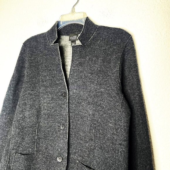 Eileen Fisher Woman Felted 100% Merino Wool Double Knit Long Line Blazer Jacket - Picture 3 of 14